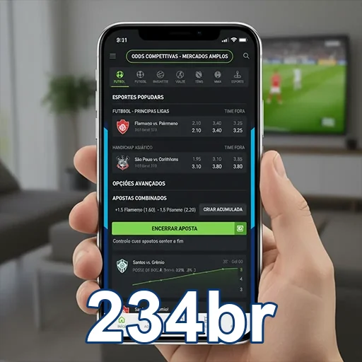 Imagem de apostas esportivas no celular, acessando o site 234br.