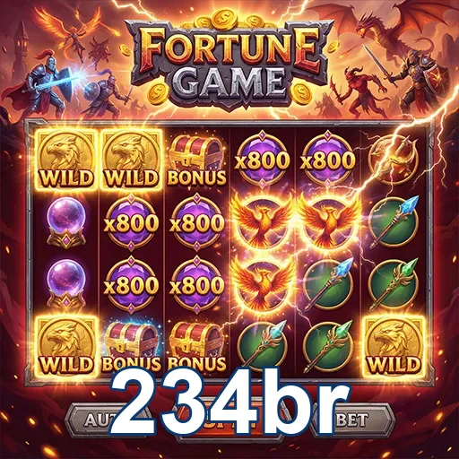 Jogo de caça-níqueis da 234br com tema de fortuna, exibindo diferentes símbolos e linhas de pagamento.